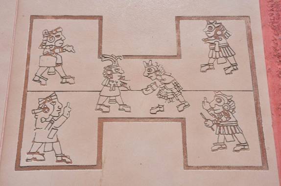 Ilustração sobre o juego de pelota, em Monte Albán, ao lado de Oaxaca, no México